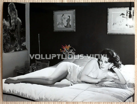 Leggy Cult Film Actress Edwige Fenech Laying on Bed