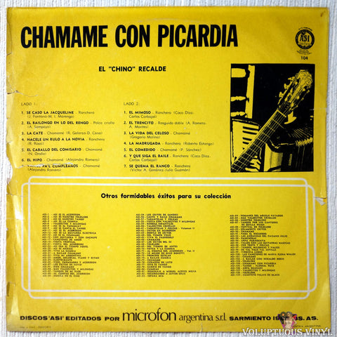 El "Chino" Recalde ‎– Chamame Con Picardia vinyl record back cover