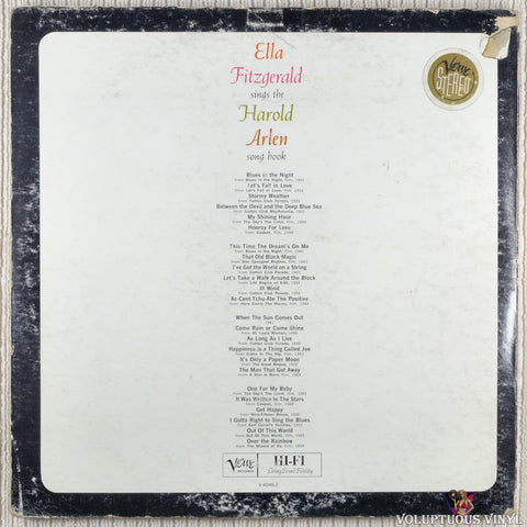 Ella Fitzgerald – Ella Fitzgerald Sings The Harold Arlen Song Book vinyl record back cover