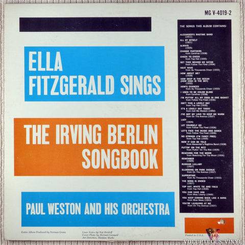 Ella Fitzgerald ‎– Ella Fitzgerald Sings The Irving Berlin Songbook vinyl record back cover