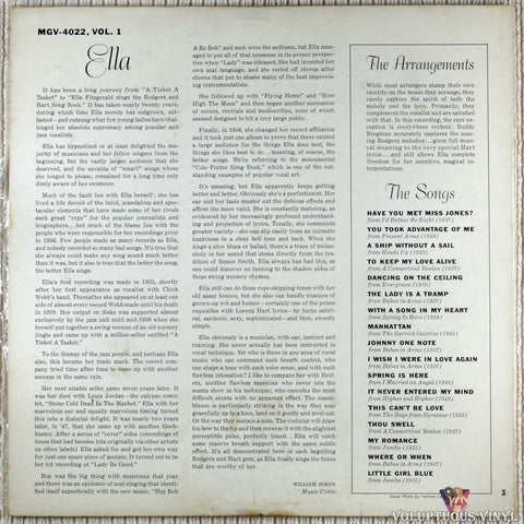 Ella Fitzgerald ‎– Sings The Rodgers And Hart Song Book, Volume 1 vinyl record back cover