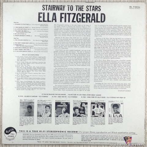 Ella Fitzgerald – Stairway To The Stars vinyl record back cover