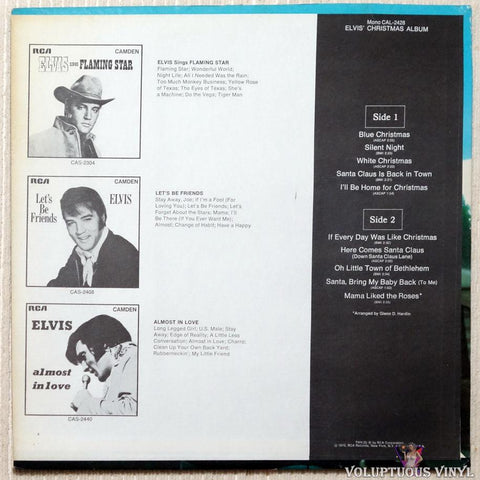 Elvis Presley ‎– Elvis' Christmas Album vinyl record back cover