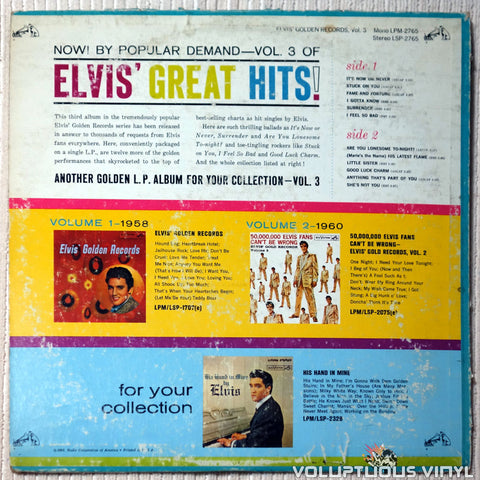 Elvis Presley ‎– Elvis' Golden Records, Vol. 3 vinyl record back cover