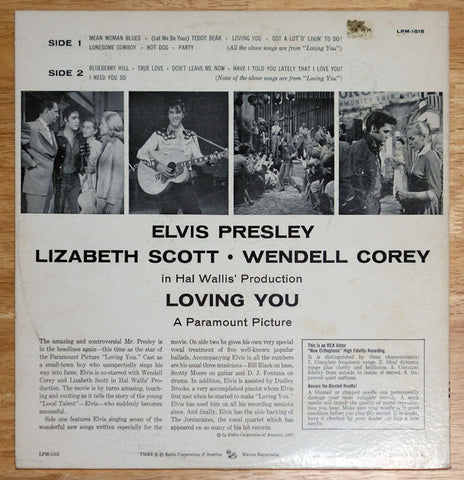 Elvis Presley ‎Loving You vinyl record back cover