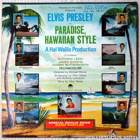 Elvis Presley ‎– Paradise, Hawaiian Style vinyl record back cover