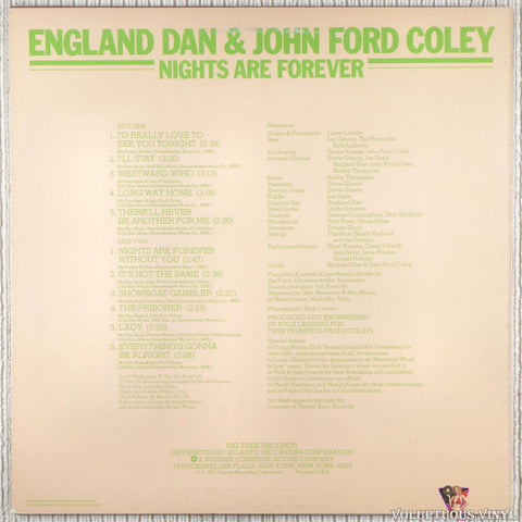 England Dan & John Ford Coley – Nights Are Forever vinyl record back cover