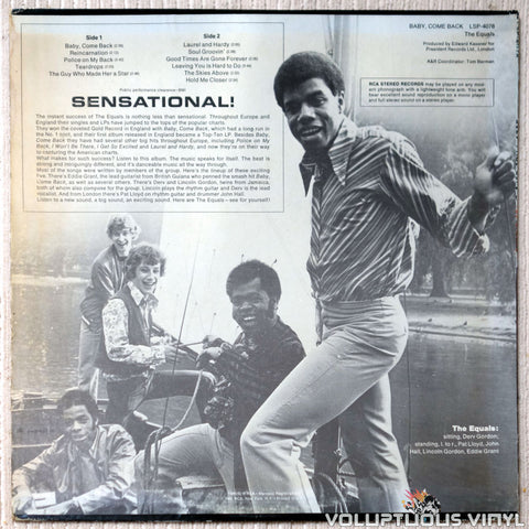 The Equals ‎– Baby, Come Back vinyl record back cover