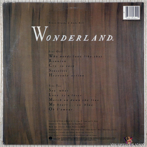 Erasure – Wonderland vinyl record back cover