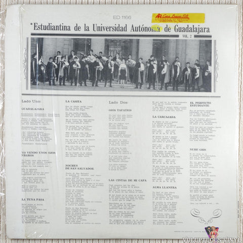 Estudiantina de la Universidad Autónoma de Guadalajara – Vol. 2 vinyl record back cover