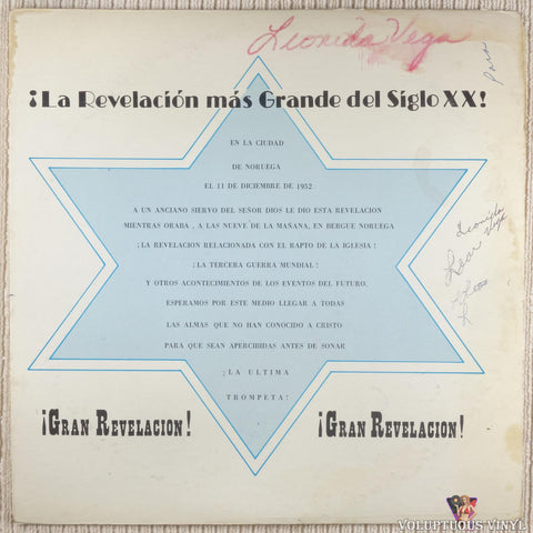 Evangelista Pedro Diaz y Rev Raul Filippi – La Revelacion Mas Grande Del Siglo XX vinyl record front cover