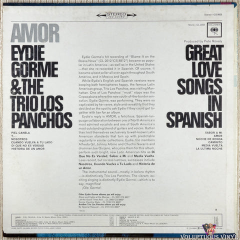 Eydie Gorme & The Trio Los Panchos ‎– Amor vinyl record back cover