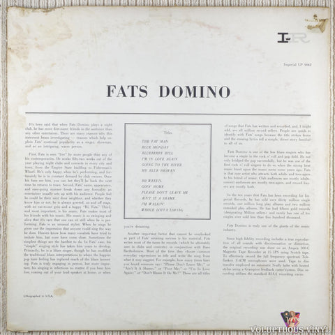 Fats Domino – Fats Domino Swings vinyl record back cover