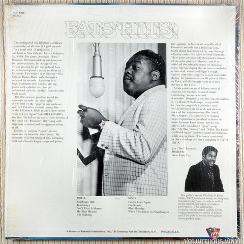 Fats Domino ‎– Fats' Hits! vinyl record back cover