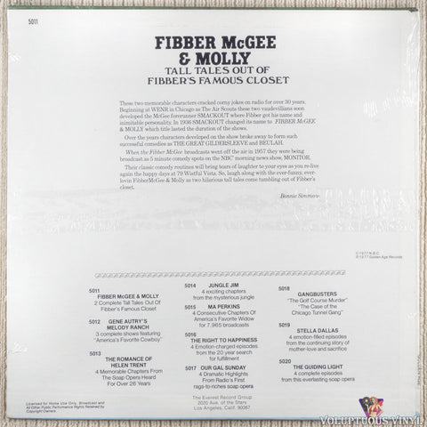 Fibber McGee & Molly – Tall Tales Out Of Fibber's Famous Closet vinyl record back cover