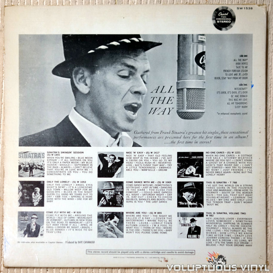 Ithaca Conform bord Frank Sinatra – All The Way (1962) Vinyl, LP, Compilation, Stereo –  Voluptuous Vinyl Records
