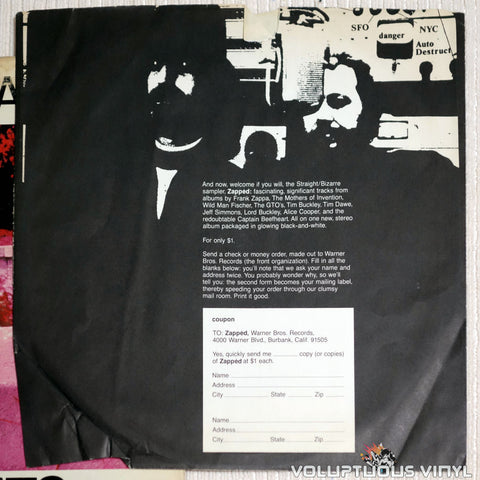Frank Zappa ‎– Hot Rats - Vinyl Record - Zapped Inner Sleeve