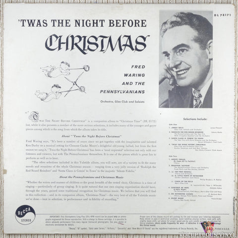 Fred Waring And The Pennsylvanians – 'Twas The Night Before Christmas vinyl record back cover