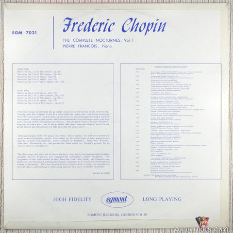Frédéric Chopin - Pierre François – Complete Nocturnes, Vol. 1 vinyl record back cover