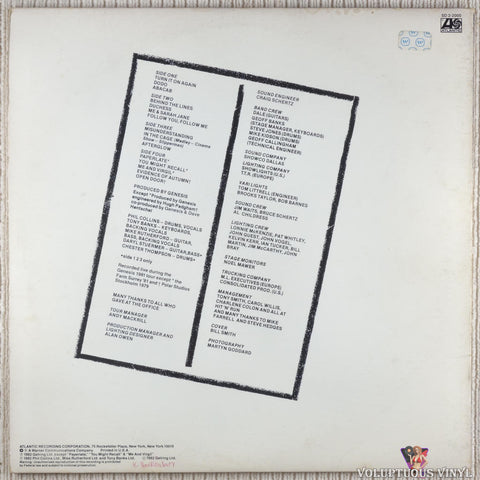 Genesis ‎– Three Sides Live vinyl record back cover