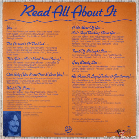 George Harrison ‎– Extra Texture (Read All About It) vinyl record back cover