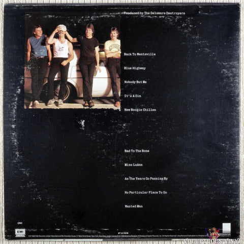 George Thorogood & The Destroyers ‎– Bad To The Bone vinyl record back cover