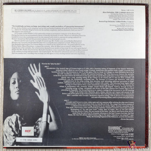 Georges Bizet - Rodion Shchedrin, Arthur Fiedler, The Boston Pops Orchestra – The Carmen Ballet vinyl record back cover