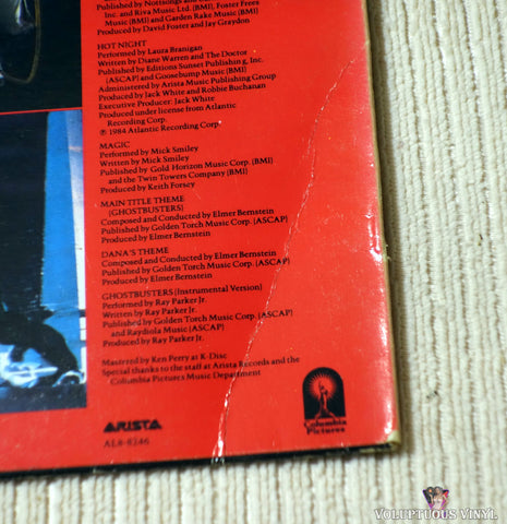 Various ‎– Ghostbusters (Original Soundtrack) vinyl record back cover bottom right corner
