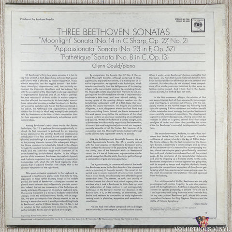 Glenn Gould, ‎Ludwig Van Beethoven – Moonlight / Appassionata / Pathétique Sonatas vinyl record back cover