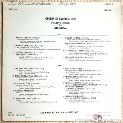 Various ‎– Gloria In Excelsis Deo: Festive Music For Christmas - Vinyl Record - Back Cover