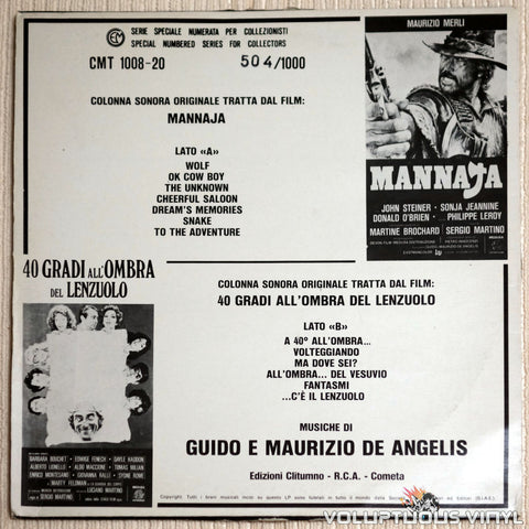 Guido E Maurizio De Angelis ‎– Mannaja / 40 Gradi All´Ombra Del Lenzuolo - Vinyl Record - Back Cover