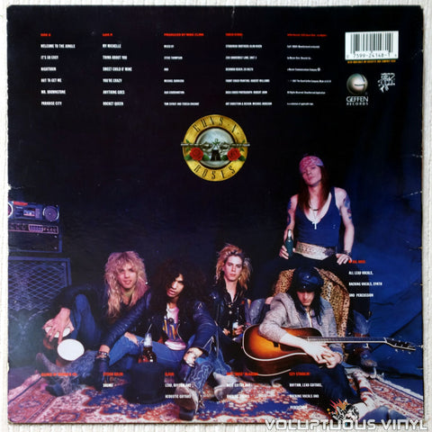Guns N' Roses ‎– Appetite For Destruction vinyl record back cover