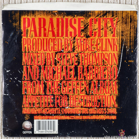 Guns N' Roses ‎– Paradise City vinyl record back cover