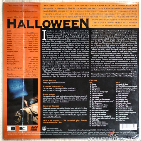 Halloween: Criterion Collection #310 - LaserDisc - Back Cover