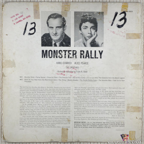 Hans Conried / Alice Pearce ‎– Monster Rally vinyl record back cover