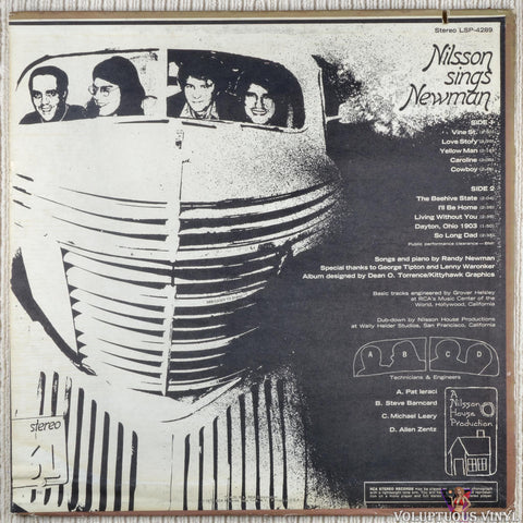 Harry Nilsson – Nilsson Sings Newman vinyl record back cover