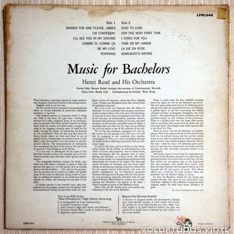 Henri René And His Orchestra – Music For Bachelors vinyl record back cover