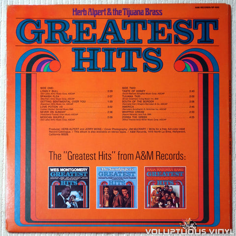 Herb Alpert & The Tijuana Brass ‎– Greatest Hits - Vinyl Record - Back Cover
