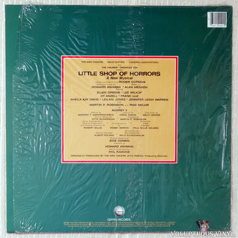 Howard Ashman & Alan Menken ‎– Little Shop Of Horrors - Original Cast Album vinyl record back cover