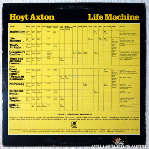 Hoyt Axton ‎– Life Machine vinyl record back cover