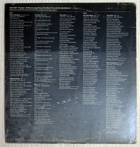Iggy Pop The Idiot Back Cover Vinyl Record