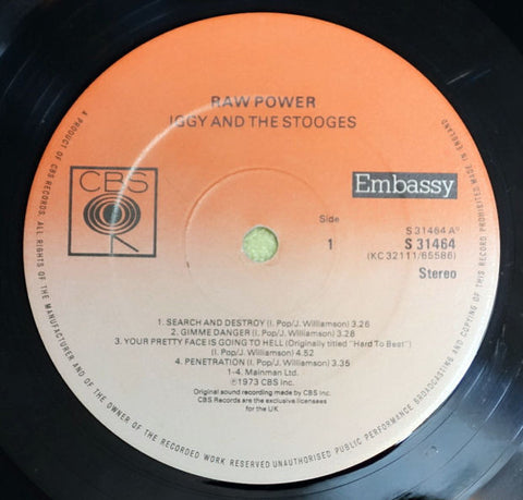 Iggy And The Stooges ‎Raw Power CBS Vinyl Record