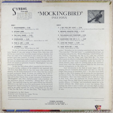 Inez Foxx ‎– Mockingbird vinyl record back cover