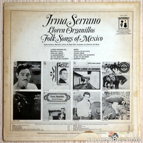 Irma Serrano ‎– Folk Songs Of Mexico - Vinyl Record - Back Cover