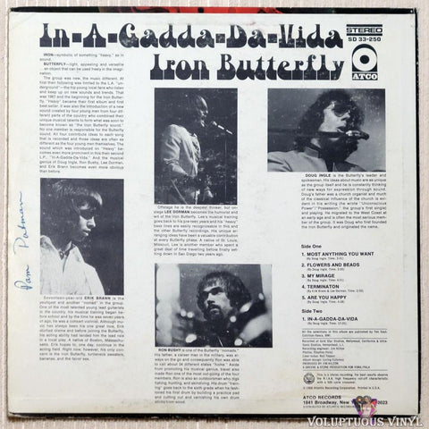 Iron Butterfly ‎– In-A-Gadda-Da-Vida vinyl record back cover