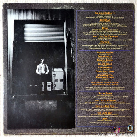 Jackson Browne ‎– Running On Empty vinyl record back cover