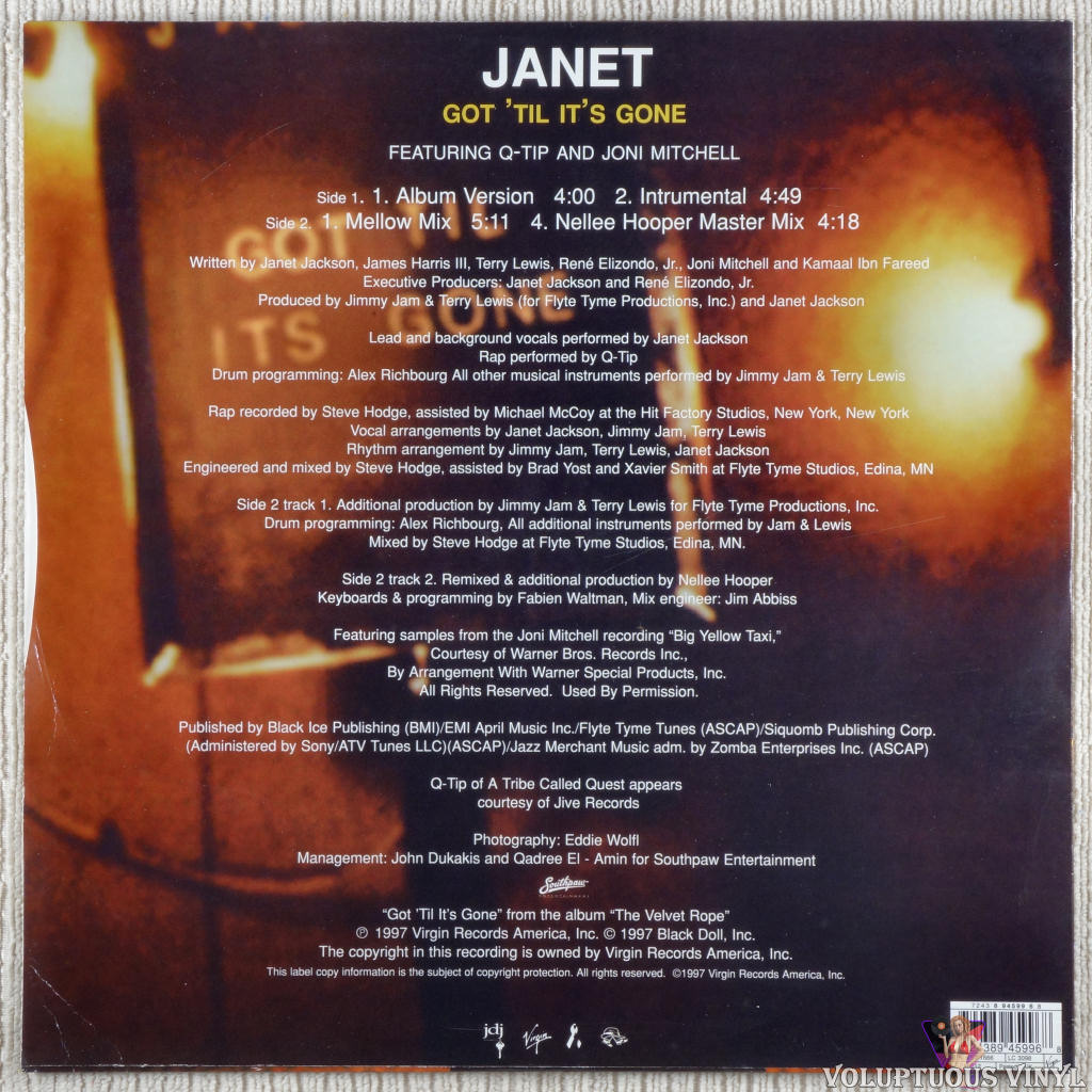 med uret længde Syge person Janet Jackson, Q-Tip And Joni Mitchell – Got 'Til It's Gone (1997) Vinyl,  12", Single – Voluptuous Vinyl Records