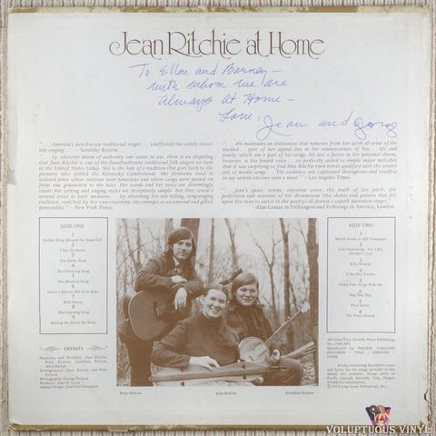 Jean Ritchie ‎– Jean Ritchie At Home vinyl record back cover