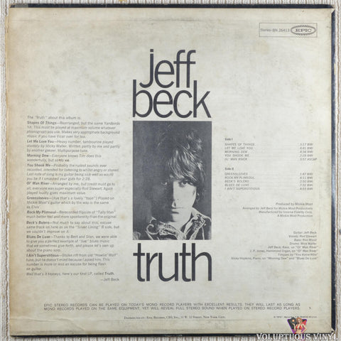 Jeff Beck ‎– Truth vinyl record back cover