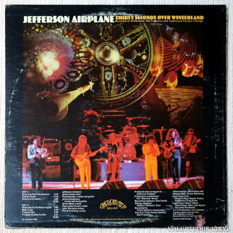 Jefferson Airplane ‎– Thirty Seconds Over Winterland vinyl record back cover